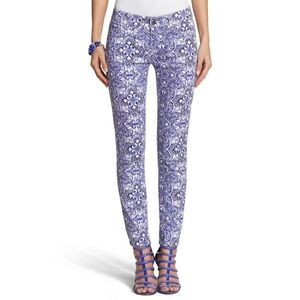 White House Black Market Majorelle Blue & White Santorini Print Slim Ankle Jeans
